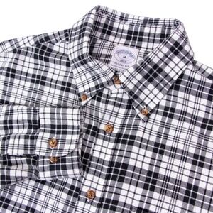 Brooks Brothers Mens Regent Fit Flannel Shirt Black White Plaid Cotton Size M